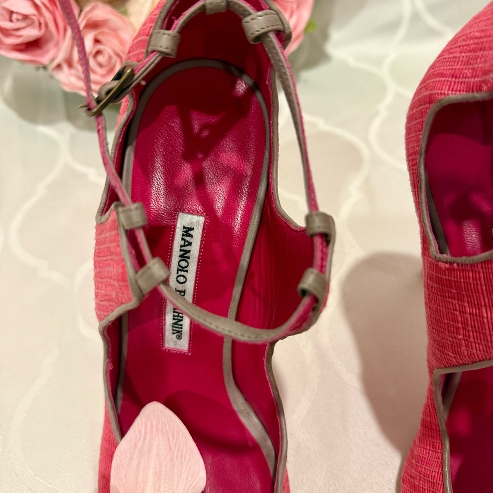 Up-cycled Manolo Blahnik Orchid heels sandals shoes 40 leather slingback straps - Picture 6 of 11